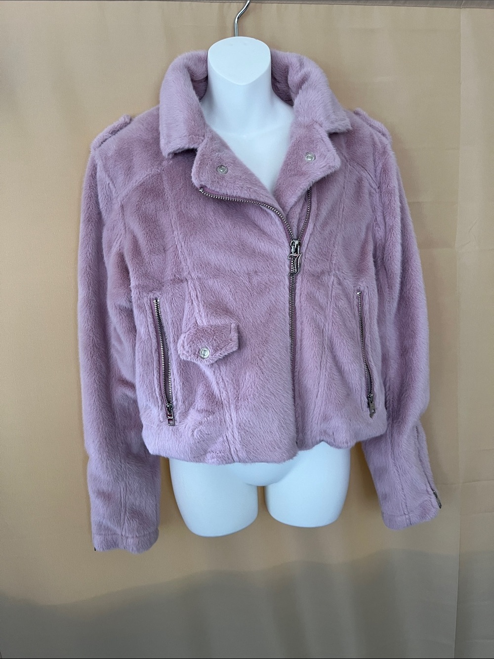 Juicy Couture Dusty Mauve Faux-Fur Moto Jacket